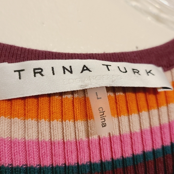 Trina Turk | Women's Sleeveless Striped Halter Neckline Midi Dress (Size Large) - Picture 3 of 13